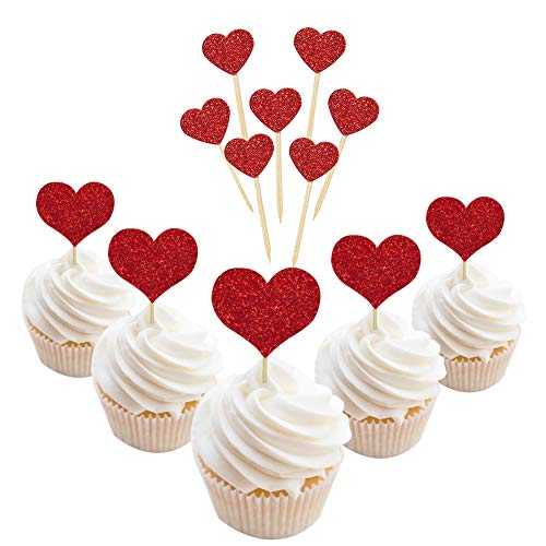 Looching Glitter Heart Cupcake Toppers,50 PCS Love Valentine's Day Food Picks Cake Decorations for Wedding Bridal Birthday Party Baby Shower Looching Glitter Heart Cupcake Toppers,50 PCS Love Valentine's Day Food Picks Cake Decorations for Wedding Bridal Birthday Party Baby Shower
