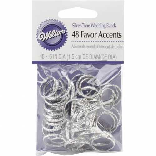 ケーキデコレーション 48 個/パック - シルバー結婚指輪 Wilton Cake Decorations 48/Pkg-Silver Wedding Bands