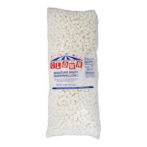 Clown Global Brands Bulk Miniature White Marshmallows 4 Count / 5 lb poly bags 20 lb Case Fat Free, Gluten Free, Cholesterol Free Perfect for Baking