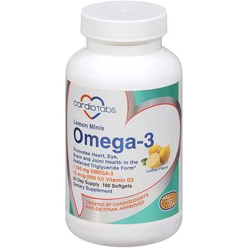 Cardiotabs Omega 3 Lemon Minis + Vitamin D3, 1,100 mg Omega-3 in Trigl...