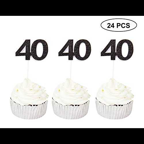 Sumerk 24 個 40 カップケーキトッパー ブラックグリッター 40 歳の誕生日カップケーキピック記念パーティーの装飾 Sumerk 24PCS 40 Cupcake toppers Black Glitter 40th Birthday Cupcake Picks Anniversary Party Decorations