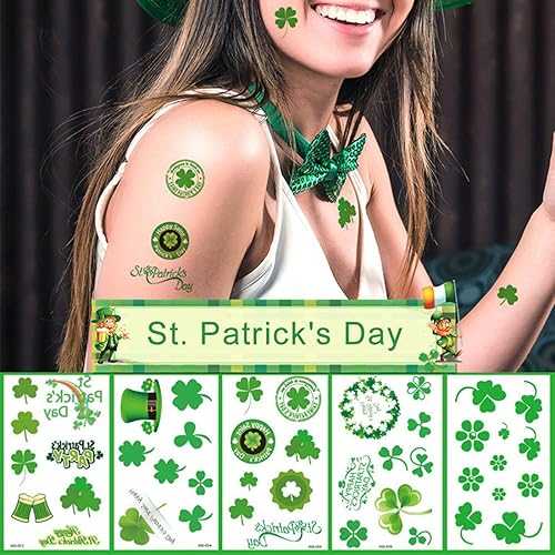 OULANAO St Patricks Day Tattoos 10 Sheets 60+ Styles Shamrock Tattoos St. Patrick's Day Accessories Party Favors Decorations-A HIT for Your Event