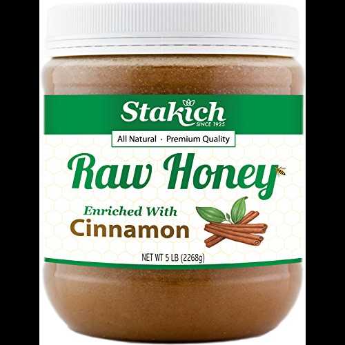 Stakich シナモン生蜂蜜 - 未加工、非加熱 - 5 ポンド (80 オンス) Stakich Cinnamon Enriched Raw Honey - Unprocessed, Unheated - 5 Pound (80 Ounce)