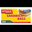 ProPack 使い捨てプラスチックサンドイッチバッグ 折り畳み式トップ 300 袋、家庭、オフィス、休暇、旅行、サンドイッチ、フルーツ、ナッツ、ケーキ、クッキー、その他のスナックに最適 (1 パック) ProPack Disposable Plastic Sandwich Bags with Fold Clos