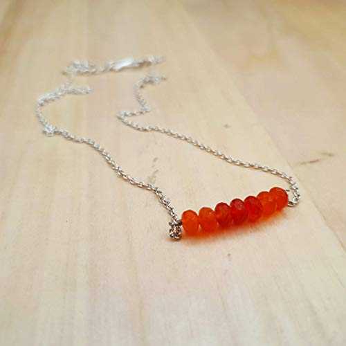 天然オレンジ カーネリアン ビーズ バー ネックレス スターリング シルバー 誕生石ジュエリー ギフト 彼女への anushruti Natural Orange Carnelian Beads Bar Necklace with Sterling Silver Birthstone Jewelry Gift for her