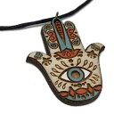 ボヘミアンシックなハムサチョーカーネックレス ファティマの手 天然木ペンダント ジュエリー Telestic Design Boho Chic Hamsa Choker Necklace Hand of Fatima Natural Wood Pendant Jewelry