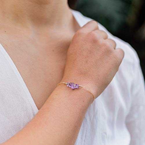 14K ゴールド フィルのアメジスト ビーズ バー ブレスレット - 本物の宝石 Luna Tide Amethyst Bead Bar Bracelet in 14K Gold Fill - Genuine Gemstone
