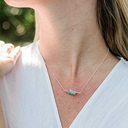 アクアマリン ビーズ バー ネックレス 925 スターリング シルバー - 本物の宝石 Luna Tide Aquamarine Bead Bar Necklace in 925 Sterling Silver - Genuine Gemstone アクアマリン ビーズ バー ネックレス 925 スターリング シルバー - 本物の宝石 Luna Tide Aquamarine Bead Bar Necklace in 925 Sterling Silver - Genuine Gemstone