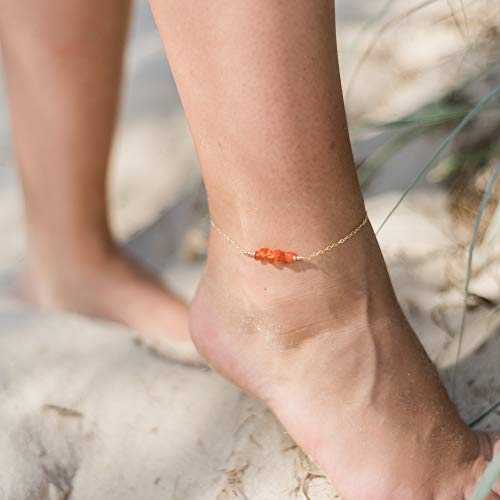 14K ゴールドフィルドのカーネリアン ビーズ バー アンクレット - 本物の宝石 Carnelian Bead Bar Anklet in 14K Gold Fill - Genuine Gemstone 14K ゴールドフィルドのカーネリアン ビーズ バー アンクレット - 本物の宝石 Carnelian Bead Bar Anklet in 14K Gold Fill - Genuine Gemstone