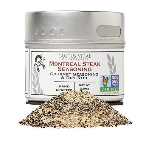 モントリオールステーキシーズニング - 本格的な職人グルメスパイスブレンド - 非遺伝子組み換え - 磁気缶入り - 持続可能 - 米国産 - すべて天然 - 非照射 - Gustus Vitae 作 Montreal Steak Seasoning - Authentic Artisan Gourmet Spice Blend
