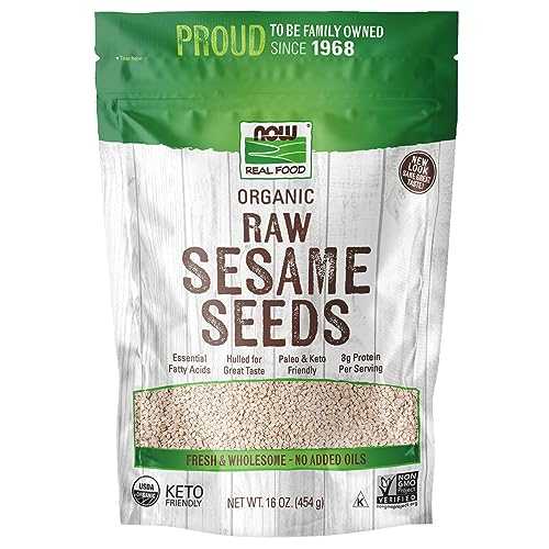 NOW Foods, Certified Organic Sesame Seeds, Source of Protein, Iron and Fatty Acids, Hulled for Great Taste, Certified Non-GMO, 16-Ounce (Pack May Vary)
