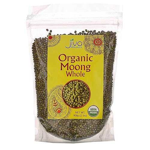 Jiva Organics Jiva Organic Mung Bean - Mung Moong Beens Whole for Sprouting and Cooking - 2 lb Bean Bag Indian Spices