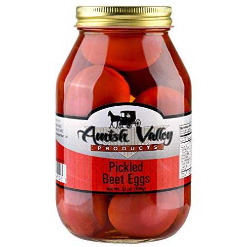 Amish Valley Products ビートジュースクォートガラス瓶入り卵のピクルス (1 クォート瓶 - 32 オンス) Amish Valley Products Pickled Eggs in Beet Juice Quart Glass Jar (1 Quart Jar - 32 oz)