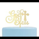 Firefairy God Bless Acrylic Cake Topper for Baptism, Christening, Dedication or First Communion Decorations(MIrror Gold)