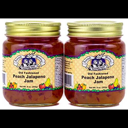 Amish Wedding Foods Old Fashioned Peach Jalapeno Jam, TWO 9 oz. Jars