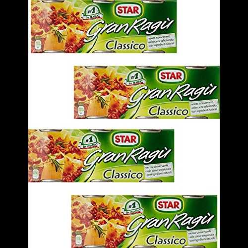 スター: クラシック「グラン ラグー」調味料 - 4 個パック - 各 3 缶 [イタリア輸入] Star: Classic "Gran Rag " Condiment - Pack of 4 - each 3 Cans [ Italian Import ]