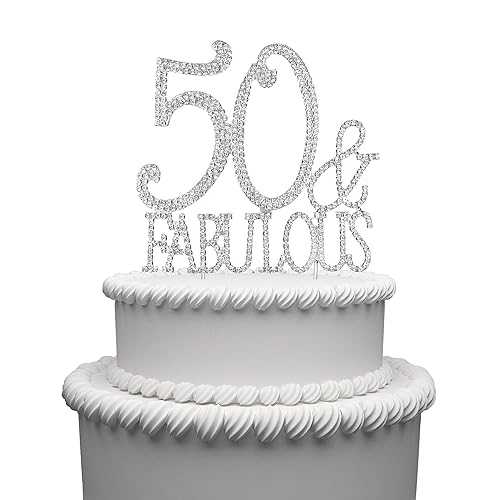 Hatcher lee 50 & Fabulous Cake Topper 50 Years Birthday Or 50th Wedding Anniversary Silver Cryst..