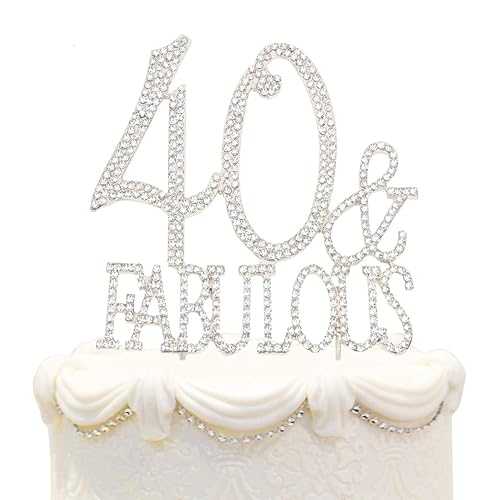 Hatcher lee 40 & Fabulous Cake Topper 40 Years Birthday Or 40th Wedding Anniversary Silver Cryst..