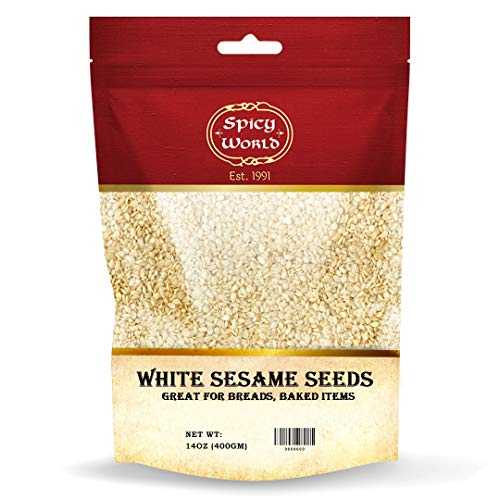 白ごま 14 オンス バッグ - 天然、生、皮付き - By Spicy World White Sesame Seeds 14oz Bag - Natural, Raw, Hulled - By Spicy World