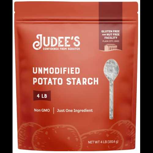 Judee's バルク未加工ジャガイモデンプン 40 ポンド (4 ポンド 10 個パック) - 100% 非遺伝子組み換え、グルテンフリー、ナッツフリー - 純粋で耐性 - パン粉をまぶしたり、とろみをつけたり、ベーキングしたりするのに使用します。 Judee's Gluten Fr