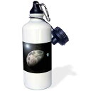 3dRose "Moon Dance solar system scene of planet Earth and moon dancing in space orbit" Sports Water Bottle, 21 oz, White