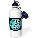 3dRose "Derby Chicks Roll With It Aqua Blue Roller Skate and White" Sports Water Bottle, 21 oz, White