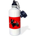 3dRose Cute Black Scottie Cartoon Dog Red with Pawprints Sports Water Bottle, 21...