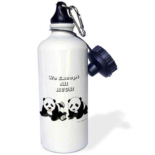 3dRose "Panda Hugs" Sports Water Bottle, 21 oz, White 3dRose "Panda Hugs" Sports Water Bottle, 21 oz, White