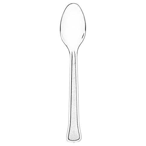 Amscan Clear Plastic Heavy Weight Spoons (20 Count) - Premium Disposable Plastic Cutlery, Perfec..