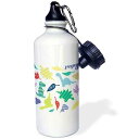 3dRose Cute White Colorful Dinosaur Pattern Sports Water Bottle, 21 oz, White