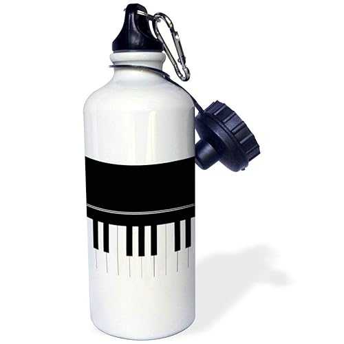 3dRose "Piano keyboard black and white keys music design pianist musical player and musician gifts" Sports Water Bottle, 21 oz, White