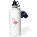 3dRose Pink Flamingo Sports Water Bottle, 21 oz, White