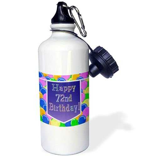 3dRose Balloons with Purple Banner Happy 72nd Birthday-Sports Water Bottle, 21oz , 21 oz, Multicolor