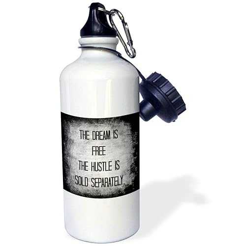 3dRose Dream is Free, Hustle Sold Separately, Letters on White and Black-Sports Water Bottle, 21oz , 21 oz, Multicolor