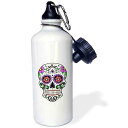 3dRose Sugar Skull, Pink Sports Water Bottle, 21oz, Multicolored