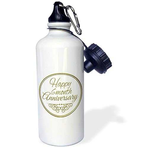 3dRose Happy 6 gold text. 6th month together anniversaries-Sports Water Bottle, 21oz , Multicolored
