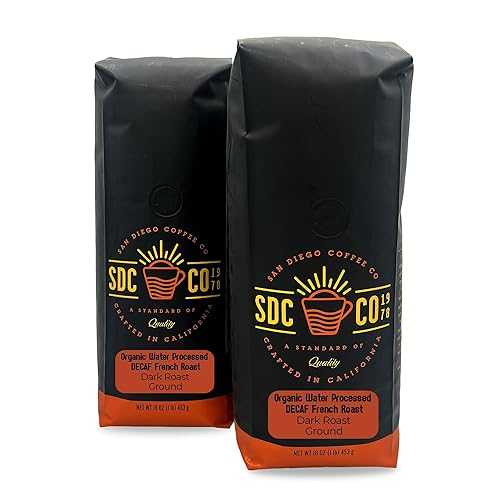 San Diego Coffee Organic French Roast DECAF, Dark Roast, Ground Coffee, 16-Ounce Bags (Pack of 2..