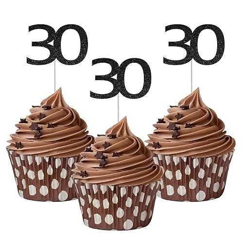 Sumerk 24 個 30 カップケーキトッパー ブラックグリッター 30 歳の誕生日カップケーキピック記念パーティーの装飾 Sumerk 24PCS 30 Cupcake toppers Black Glitter 30th Birthday Cupcake Picks Anniversary Party Decorations