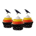 カラス ハロウィン カップケーキ トッパー 1パックあたり 12 個 デコレーション ケーキ グリッター カードストック ブラック Picwrap crow Halloween Cupcake Topper 12 pieces per Pack Decoration Cake glitter Card Stock Black