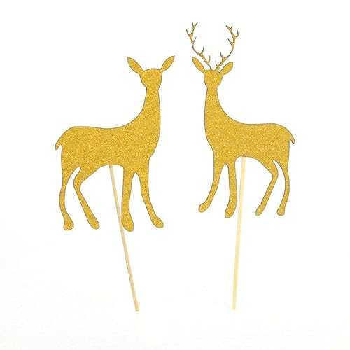 Happyyami 20 Pcs Golden Deer Design Cake Topper Set - Elegant Birthday Party Dessert Decorations - Perfect for Hunting Theme Celebrations