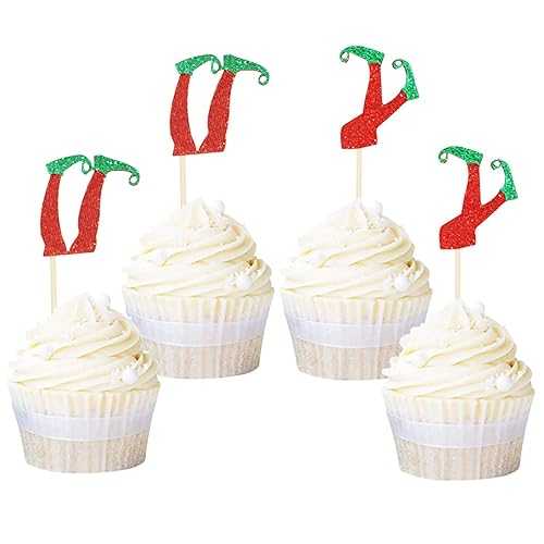 Ercadio 24 Pack Elf Legs Cupcake Toppers Glitter Witch Feet Inspired Cupcake Picks Baby Shower Kids Birthday Christmas Party Cake Decoration