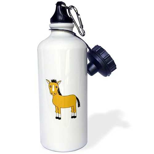 3dRose Cute Brown Horse Sports Water Bottle, 21 oz, White