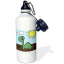 3dRose Cute Baby Green Dinosaur Scene - Sports Water Bottle, 21 oz, White(4)