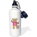 3dRose Cute Soccer Player Teddy Bear Girl Sports Water Bottle, 21 oz, White