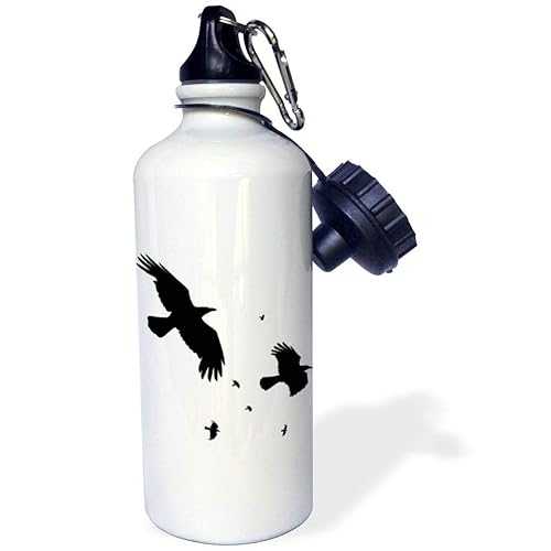 3dRose "A Murder of Crows-animal, bird, birds, crow, Halloween, myth, mythological, mythology, silhouette" Sports Water Bottle, 21 oz, White 3dRose "A Murder of Crows-animal, bird, birds, crow, Halloween, myth, mythological, mythology, silhouette" Sports Water Bottle, 21 oz, White