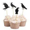 Darling Souvenir, Halloween Party Glitter Black Crow Cupcake Toppers, Party Dessert Cake Decorations - Pack of 20