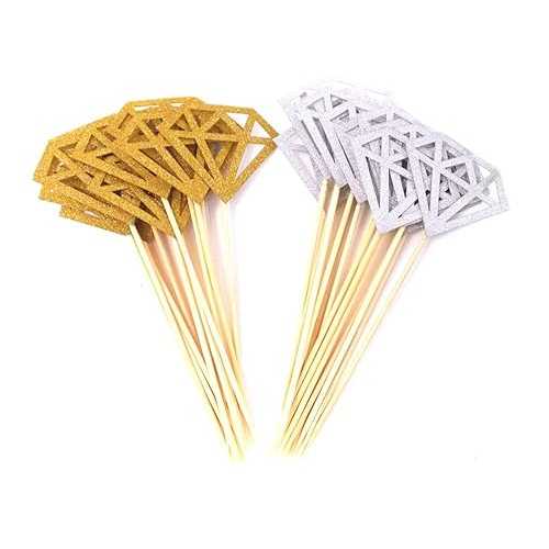 Honbay 30pcs Gold and Silver Glitter Diamond Cupcake Toppers Cupcake Party Picks