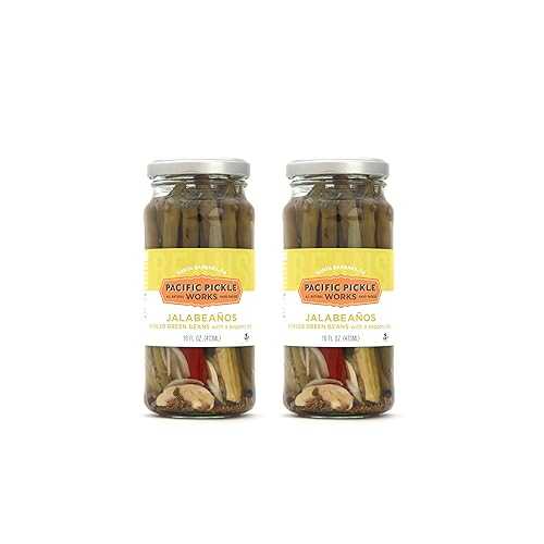 Pacific Pickle Works Jalabea os - Pickled Green Beans with Jalape o and Garlic - Spicy Dill Pickle Beans for Cocktails, Snacking - non-GMO, Kosher, Gluten-Free 16oz (2-pack)