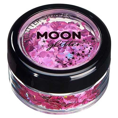 Moon Glitter Holographic Glitter Shapes 100% Cosmetic Glitter for Face, Body, Nails, Hair and Lips - 0.10oz - Pink
