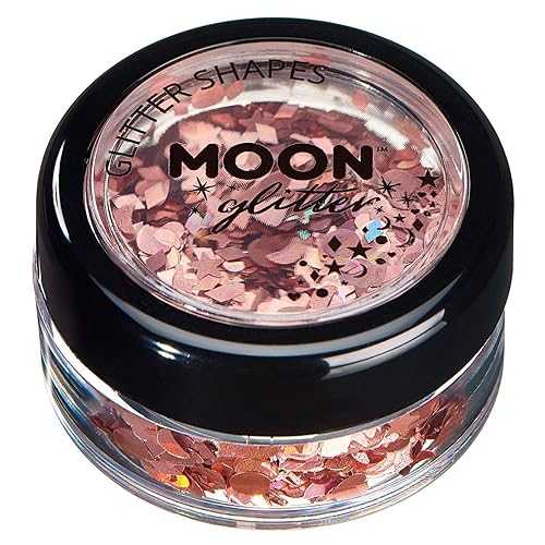 Moon Glitter Holographic Glitter Shapes 100% Cosmetic Glitter for Face, Body, Nails, Hair and Lips - 0.10oz - Rose Gold